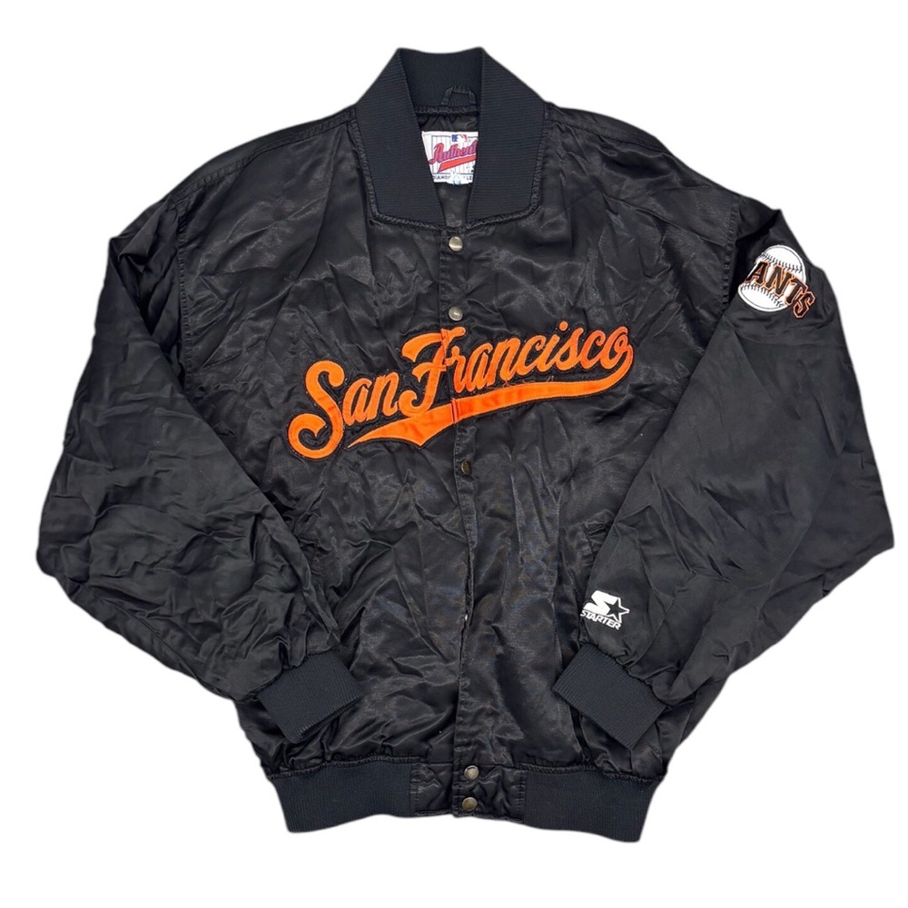 1990’s Authentic By Starter Black San Francisco Spellout Satin Jacket Sz XL